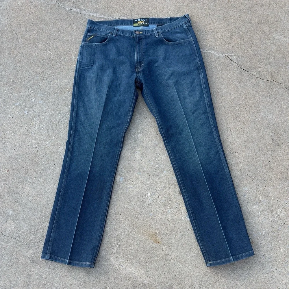 Ariat Rebar M5 Jeans Men's 40x34 Dark Blue Slim Fit Straight Leg Work Denim